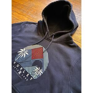 HURLEY Navy Geometric/Floral Print Heavyweight Hoodie Mens sz L